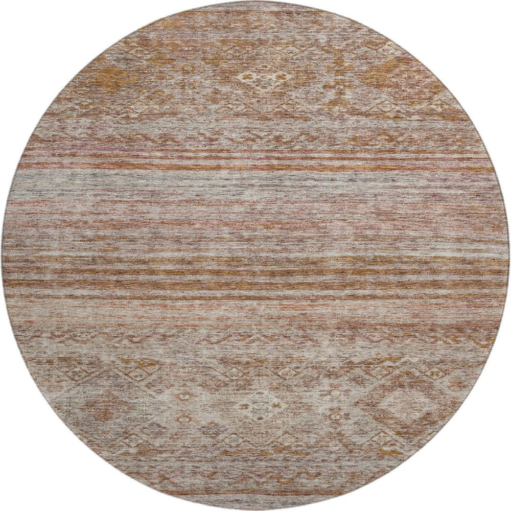 HomeRoots 8' Stylish Copper Gray & Beige Abstract Round Rug - Washable, UV Protected, Perfect for Any Space! 688519