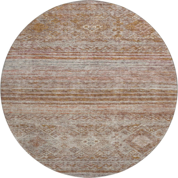 HomeRoots 8' Stylish Copper Gray & Beige Abstract Round Rug - Washable, UV Protected, Perfect for Any Space! 688519