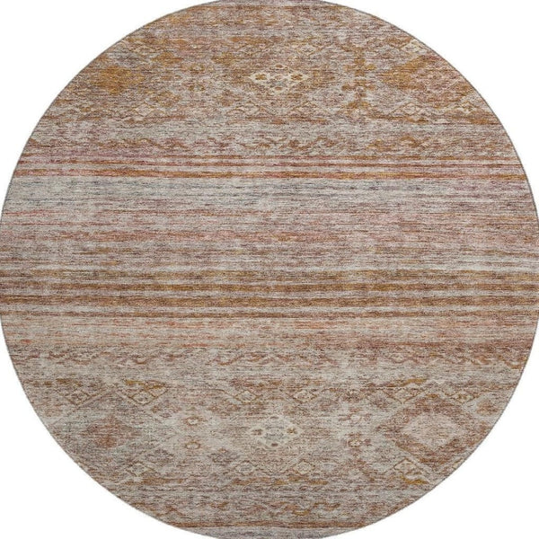 HomeRoots 8' Stylish Copper Gray & Beige Abstract Round Rug - Washable, UV Protected, Perfect for Any Space! 688519