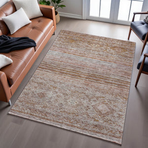 HomeRoots 10' Copper Gray and Beige Abstract Geometric Washable Area Rug with UV Protection for Busy Homes 688522