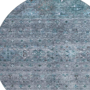 HomeRoots 8' Blue and Gray Tribal Round Rug – Stylish, Washable, UV Protected, Stain-Resistant for Family Spaces 688525