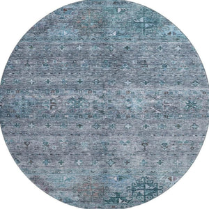 HomeRoots 8' Blue and Gray Tribal Round Rug – Stylish, Washable, UV Protected, Stain-Resistant for Family Spaces 688525