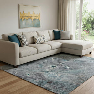 HomeRoots 8' X 10' Blue And Gray Tribal Area Rug – Washable, UV-Protected, Soft, and Durable for Busy Homes 688526