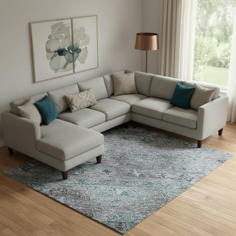 HomeRoots 9' X 12' Blue and Gray Tribal Washable Area Rug with UV Protection for Family Rooms & Patios 688527