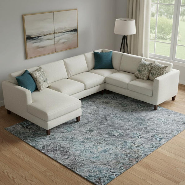 HomeRoots 10' X 14' Blue and Gray Tribal Area Rug - Washable, UV Protected, Soft & Durable for High-Traffic Spaces 688528