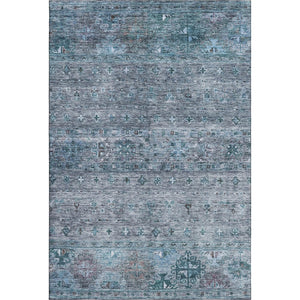 HomeRoots 10' X 14' Blue and Gray Tribal Area Rug - Washable, UV Protected, Soft & Durable for High-Traffic Spaces 688528