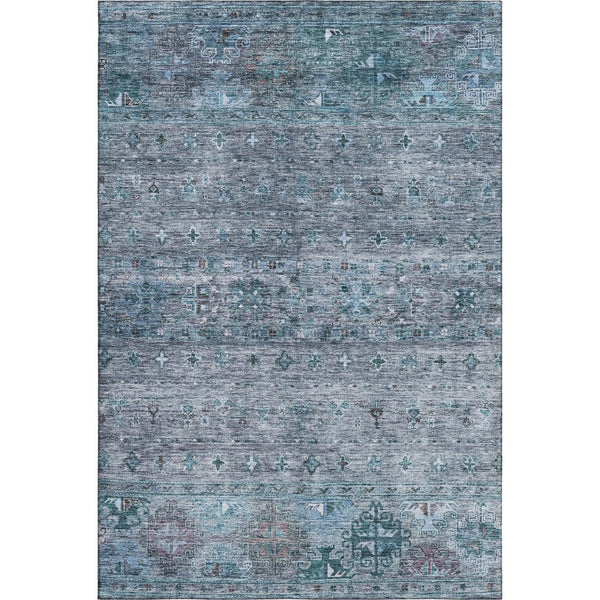 HomeRoots 10' X 14' Blue and Gray Tribal Area Rug - Washable, UV Protected, Soft & Durable for High-Traffic Spaces 688528