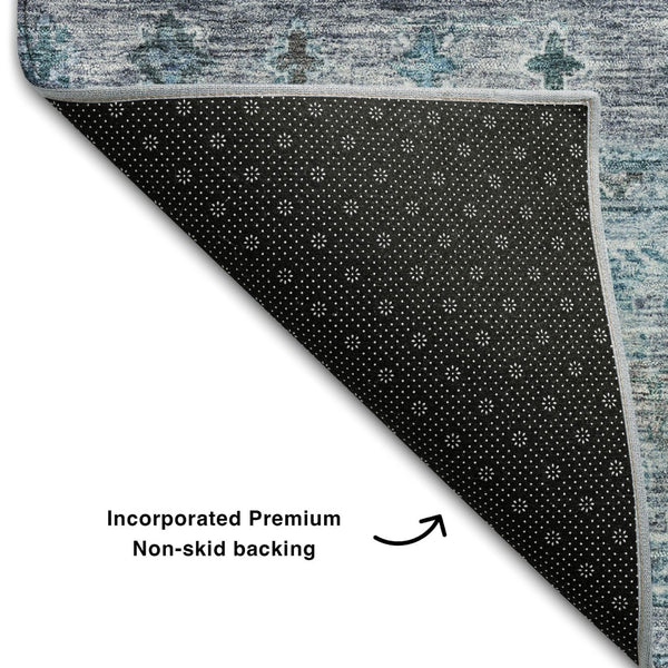 HomeRoots 10' X 14' Blue and Gray Tribal Area Rug - Washable, UV Protected, Soft & Durable for High-Traffic Spaces 688528