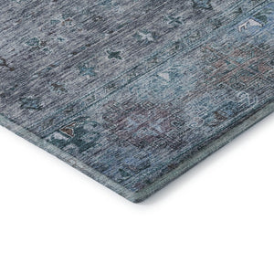 HomeRoots 10' X 14' Blue and Gray Tribal Area Rug - Washable, UV Protected, Soft & Durable for High-Traffic Spaces 688528