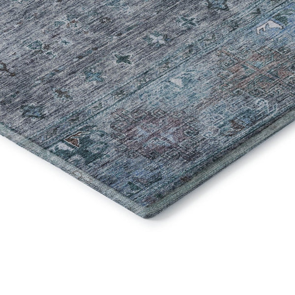 HomeRoots 10' X 14' Blue and Gray Tribal Area Rug - Washable, UV Protected, Soft & Durable for High-Traffic Spaces 688528