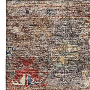 HomeRoots 5' X 8' Gray Copper and Blue Tribal Area Rug – Washable, UV-Protected, Stylish for Busy Homes 688530