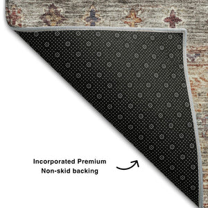 HomeRoots 8' Gray Copper and Blue Tribal Washable Round Rug - UV Protected, Durable, Stylish for High-Traffic Areas 688531