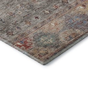 HomeRoots 8' Gray Copper and Blue Tribal Washable Round Rug - UV Protected, Durable, Stylish for High-Traffic Areas 688531