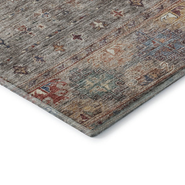 HomeRoots 8' Gray Copper and Blue Tribal Washable Round Rug - UV Protected, Durable, Stylish for High-Traffic Areas 688531