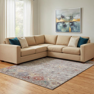 HomeRoots 8' X 10' Gray Copper and Blue Tribal Washable Area Rug - Stain-Resistant, UV-Protected, Durable Design 688532