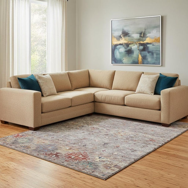 HomeRoots 8' X 10' Gray Copper and Blue Tribal Washable Area Rug - Stain-Resistant, UV-Protected, Durable Design 688532