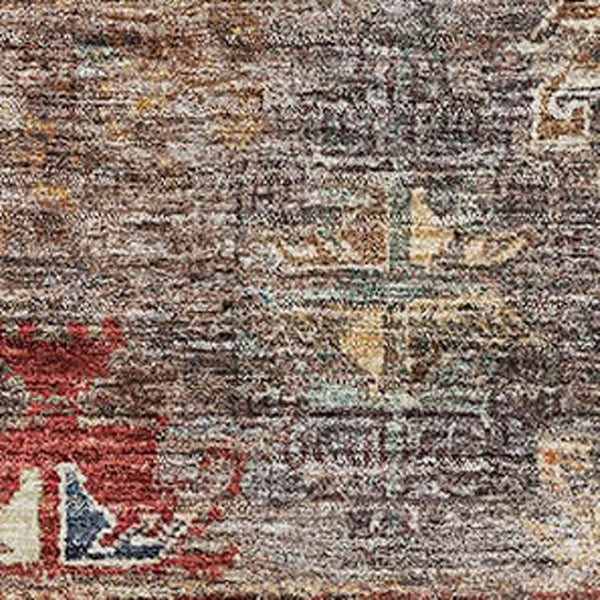 HomeRoots 8' X 10' Gray Copper and Blue Tribal Washable Area Rug - Stain-Resistant, UV-Protected, Durable Design 688532