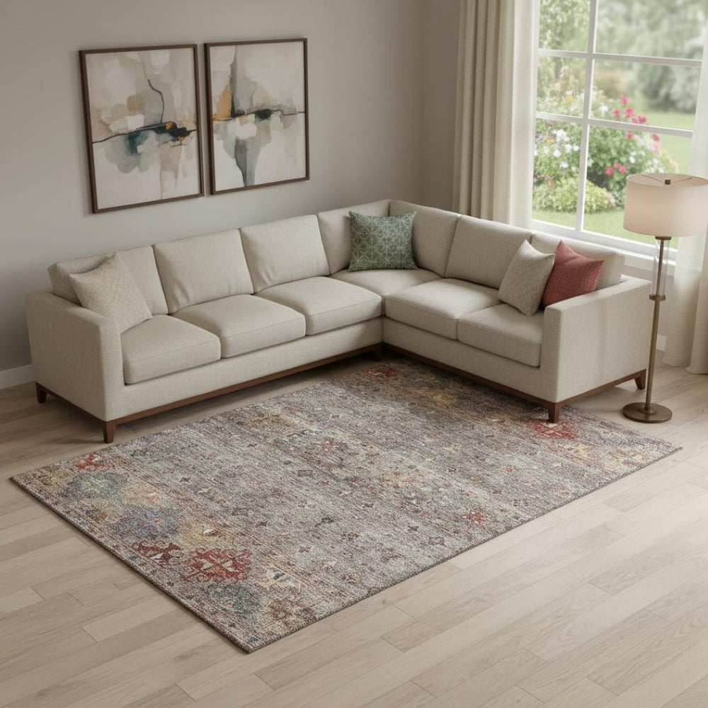 HomeRoots 9' X 12' Gray Copper and Blue Tribal Area Rug - Washable, Durable, UV-Protected for Family Spaces 688533