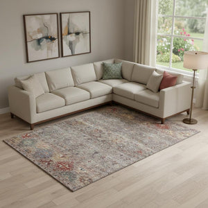 HomeRoots 9' X 12' Gray Copper and Blue Tribal Area Rug - Washable, Durable, UV-Protected for Family Spaces 688533