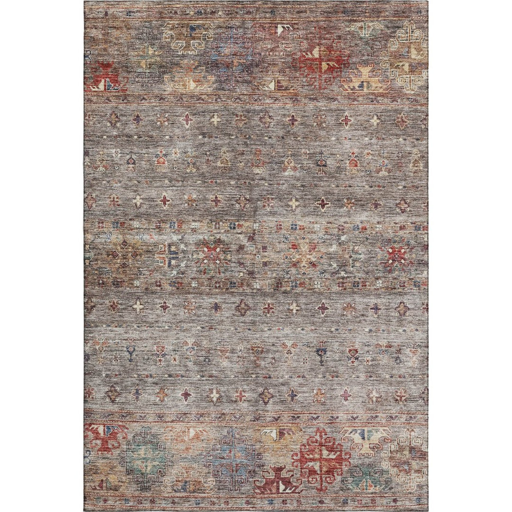 HomeRoots 9' X 12' Gray Copper and Blue Tribal Area Rug - Washable, Durable, UV-Protected for Family Spaces 688533