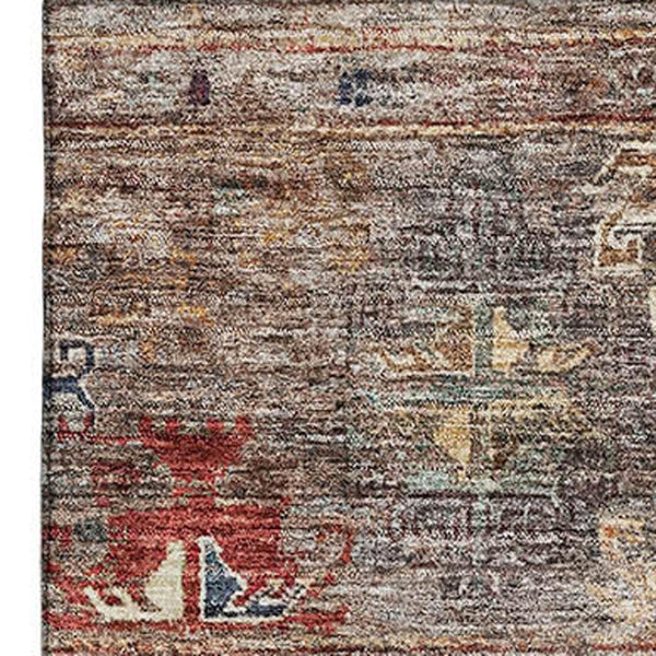 HomeRoots 9' X 12' Gray Copper and Blue Tribal Area Rug - Washable, Durable, UV-Protected for Family Spaces 688533
