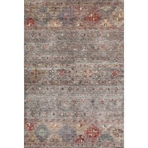 HomeRoots 10' X 14' Stylish Gray Copper and Blue Tribal Area Rug – Washable, UV Protected & Pet Friendly! 688534