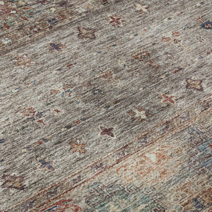 HomeRoots 10' X 14' Stylish Gray Copper and Blue Tribal Area Rug – Washable, UV Protected & Pet Friendly! 688534