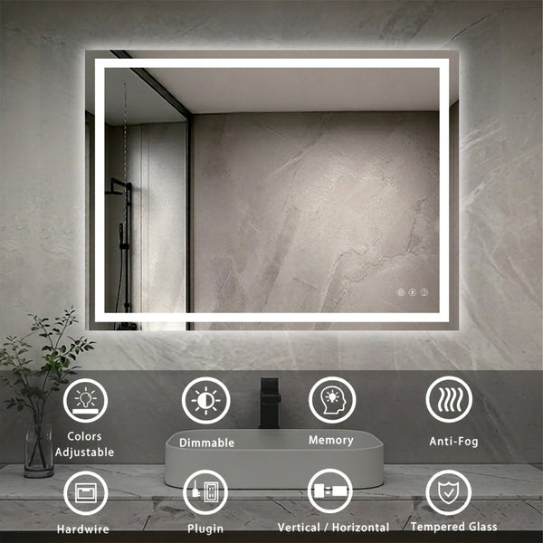 English Elm 48" X 36" Led Vanity Mirror Dimmable Anti-fog Front Back Lit Bathroom Wall W1920P493141