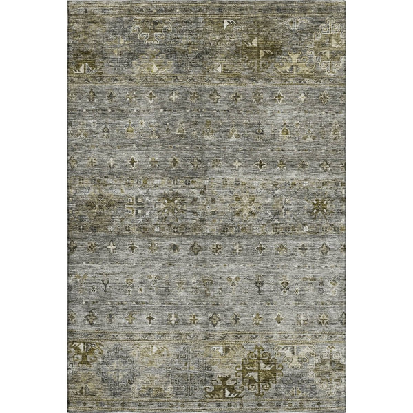 HomeRoots 5' X 8' Stylish Pewter Olive Green Beige Tribal Area Rug – Washable, UV-Protected, Durable Design! 688536