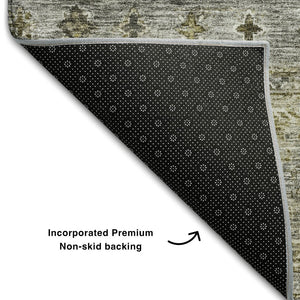 HomeRoots 5' X 8' Stylish Pewter Olive Green Beige Tribal Area Rug – Washable, UV-Protected, Durable Design! 688536