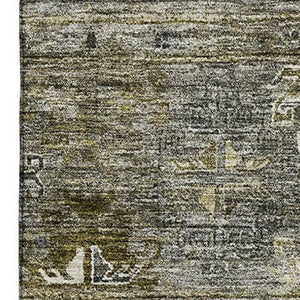 HomeRoots 5' X 8' Stylish Pewter Olive Green Beige Tribal Area Rug – Washable, UV-Protected, Durable Design! 688536