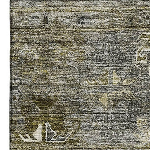 HomeRoots 5' X 8' Stylish Pewter Olive Green Beige Tribal Area Rug – Washable, UV-Protected, Durable Design! 688536