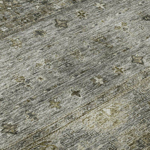 HomeRoots 8' Durable Pewter Olive Green Beige Tribal Washable Round Rug with UV Protection for High Traffic Areas 688537