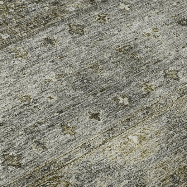 HomeRoots 8' Durable Pewter Olive Green Beige Tribal Washable Round Rug with UV Protection for High Traffic Areas 688537