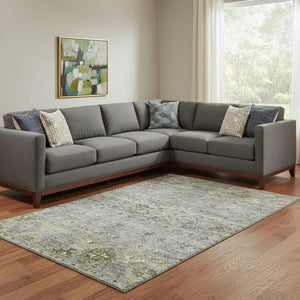 HomeRoots 8' X 10' Stylish Pewter Olive Green Tribal Area Rug – Washable, UV Protected & Stain Resistant! 688538