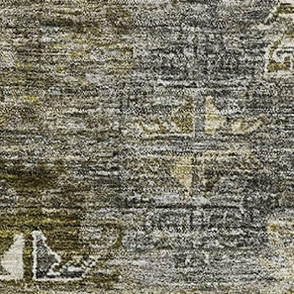 HomeRoots 9' X 12' Tribal Area Rug in Pewter, Olive Green & Beige – Washable, Stain-Resistant, UV Protected! 688539