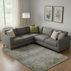 HomeRoots 10' Washable Tribal Area Rug in Pewter, Olive Green & Beige – UV Protected, Durable & Stylish! 688540