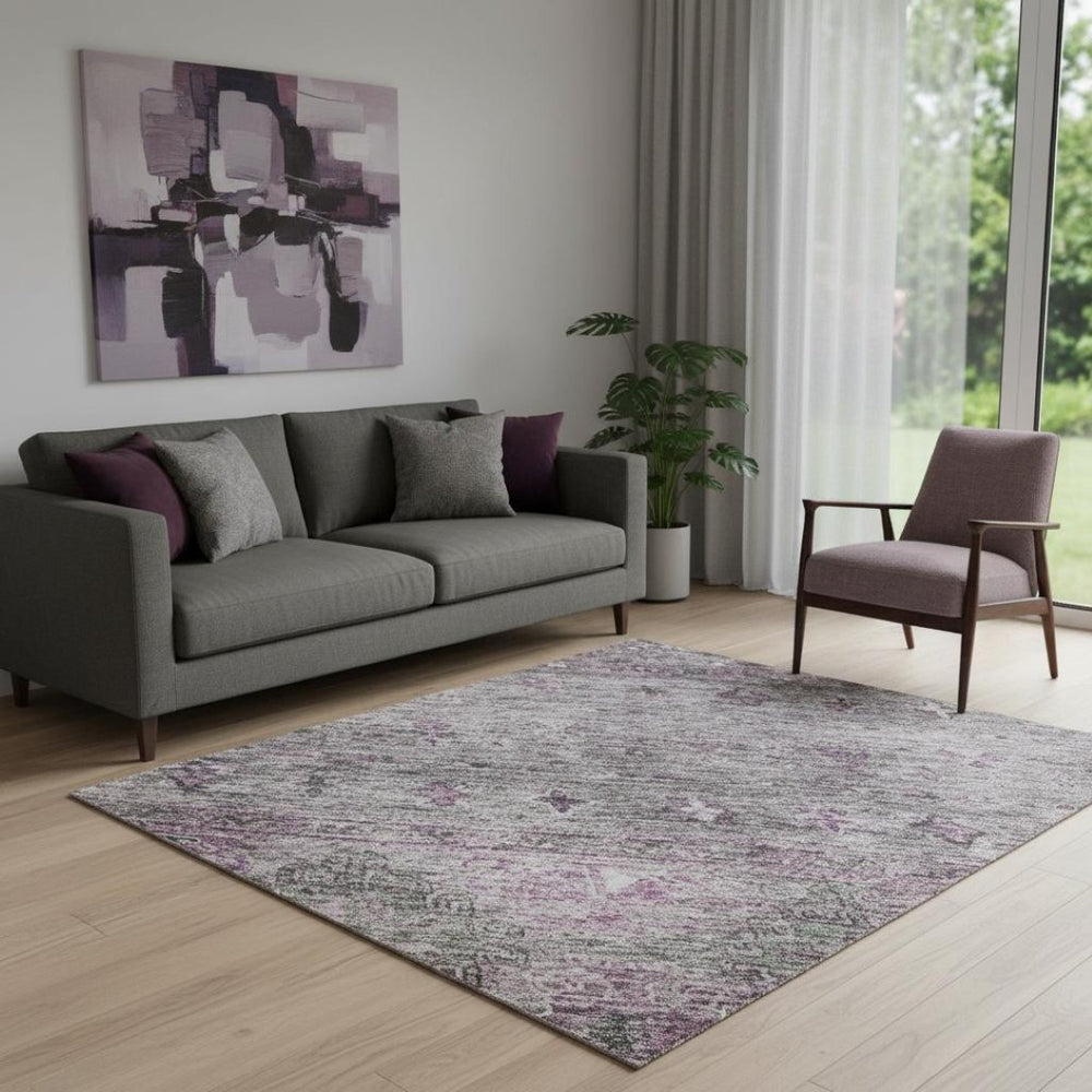 HomeRoots 5' X 8' Purple and Gray Tribal Washable Area Rug – UV Protected, Durable, Stain Resistant, Stylish Décor 688542