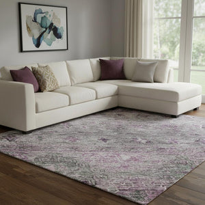 HomeRoots 8' X 10' Purple & Gray Tribal Area Rug - Washable, UV-Protected, Durable for Modern Homes 688544