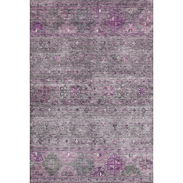 HomeRoots 9' X 12' Purple and Gray Tribal Washable Area Rug - Durable, Stylish, Stain-Resistant with UV Protection 688545