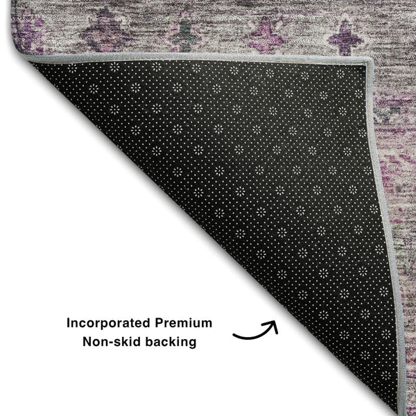 HomeRoots 9' X 12' Purple and Gray Tribal Washable Area Rug - Durable, Stylish, Stain-Resistant with UV Protection 688545