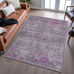HomeRoots 9' X 12' Purple and Gray Tribal Washable Area Rug - Durable, Stylish, Stain-Resistant with UV Protection 688545