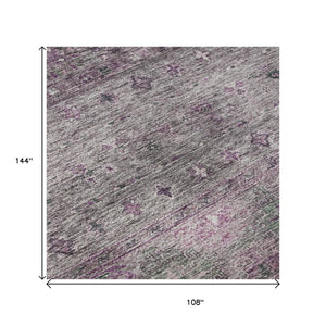 HomeRoots 9' X 12' Purple and Gray Tribal Washable Area Rug - Durable, Stylish, Stain-Resistant with UV Protection 688545