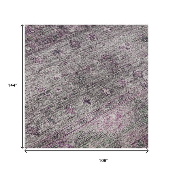 HomeRoots 9' X 12' Purple and Gray Tribal Washable Area Rug - Durable, Stylish, Stain-Resistant with UV Protection 688545