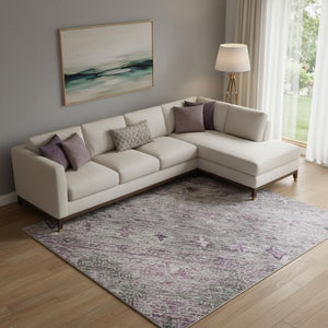 HomeRoots 9' X 12' Purple and Gray Tribal Washable Area Rug - Durable, Stylish, Stain-Resistant with UV Protection 688545