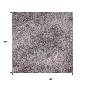 HomeRoots 10' X 14' Tribal Purple and Gray Washable Area Rug with UV Protection for Modern Spaces & Durability 688546