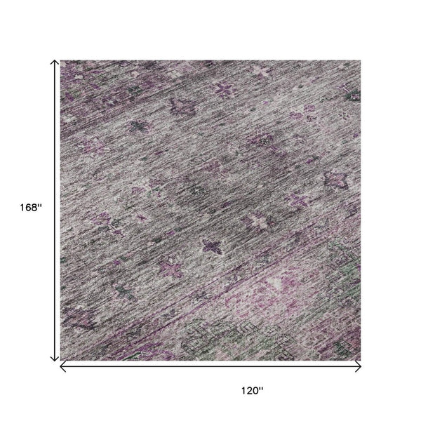 HomeRoots 10' X 14' Tribal Purple and Gray Washable Area Rug with UV Protection for Modern Spaces & Durability 688546
