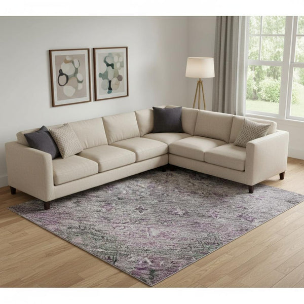 HomeRoots 10' X 14' Tribal Purple and Gray Washable Area Rug with UV Protection for Modern Spaces & Durability 688546