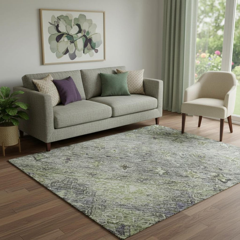 HomeRoots 5' X 8' Sage Silver And Purple Tribal Area Rug - Stylish, Washable, UV Protected for Modern Homes 688548