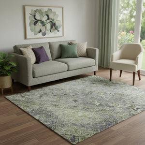 HomeRoots 5' X 8' Sage Silver And Purple Tribal Area Rug - Stylish, Washable, UV Protected for Modern Homes 688548